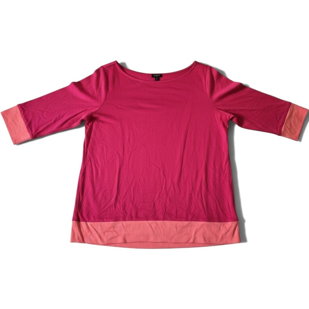 Talbots Knit Top Womens 1XP Colorblock Pink 3/4 Sleeve Boat Neck NEW